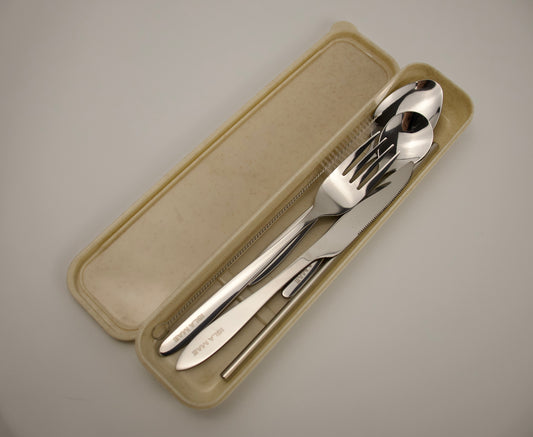 6 Piece Reusable Cutlery Set - Beige