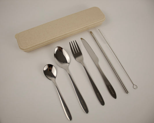 6 Piece Reusable Cutlery Set - Beige