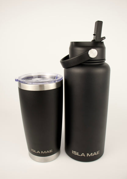 Stainless Steel Bottle & Insulated Coffee Mug Bundle - Black