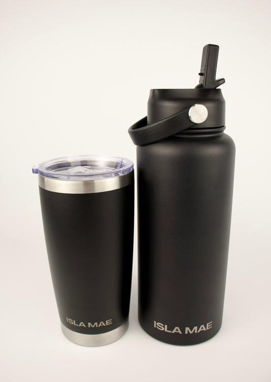 Stainless Steel Bottle & Insulated Coffee Mug Bundle - Black